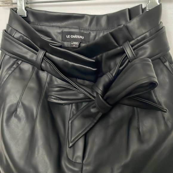 Pleather black midi skirt with belt - Picture 3 of 5